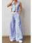 Kadın Çizgili Poplin Dokuma Ikili Takım – Düğmeli Crop Yelek & Bol Paça Pantolon Yazlık Rahat Model 2