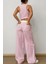 Kadın Çizgili Poplin Dokuma Ikili Takım – Düğmeli Crop Yelek & Bol Paça Pantolon Yazlık Rahat Model 3