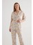 Kadın Plus Size Viscose Kısa Kollu Gömlek Pijama Üstü 3