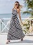 Kadın Askılı Belden Bağlamalı Geometrik Desen Krep Elbise 2