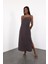 Acı Kahve Tencel Yanı Yırtmaçlı Maxi Boy Elbise 1057 3
