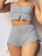 Kadın Ip Askılı Crop Bluz ve Yanlardan Büzgülü Ikili Kaşkorse Short Takım 3
