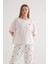Kadın Plus Size Pamuklu Kısa Kollu Pijama Üstü 2