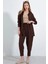 Kahverengi Oversize Keten Alt Üst Takım 6622 2