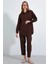 Kahverengi Oversize Keten Alt Üst Takım 6622 3