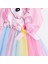 Kızlar Için Yazlık Unicorn Baskılı Tül Etekli Elbise Pembe S0024-25-26 2