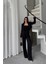 Jakarlı Bluzu Tasarım Detaylı Ceket-Pantolon-Bluz 3 Lü Takım - Siyah 2
