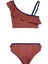 Kız Çocuk Çiçek Desenli Kiremit Rengi Lacivert Biyeli Bikini Takımı 25SG005ST 2