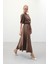 Yırtmaçlı Uzun Etek - Kahve 2