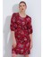 Bordo Gül Desenli Midi Elbise 2477 1