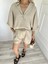 Kadın Gömlek Şort Keten Takım Taş Rengi 2