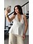 Beyaz Halter Yaka Gold Toka Detaylı Triko Bluz 4