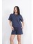 Osy Modal Yumuşak Dokulu Kumaş Bisiklet Yaka T-Shirt Kısa Şort Ikili Takım - Antrasit 3