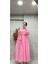 25Y3435 Elbise Gömlek Yaka Müslin Kumaş Yarım Düğmeli Yandan Bağlamalı - Vishne - 25Y3435 - Pembe - 42 1