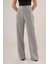 Bol Paça Yandan Fermuarlı Gri Kumaş Pantolon 1