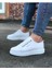 J026 Bağcıksız 3 Bant Lastikli Ortopedik Taban Erkek Sneaker Günlük Ayakkabı Bt Beyaz 1