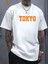 Baskılı Oversize Bisiklet Yaka T-Shirt - Beyaz 2