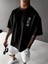Baskılı Oversize Bisiklet Yaka T-Shirt - Siyah 2