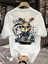 Baskılı Oversize Bisiklet Yaka T-Shirt - Beyaz 1