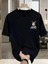 Baskılı Oversize Bisiklet Yaka T-Shirt - Siyah 2