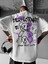 Baskılı Oversize Bisiklet Yaka T-Shirt - Beyaz 1