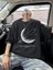 Baskılı Oversize Bisiklet Yaka T-Shirt - Siyah 1