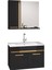 Yeni Gold Siyah 65 cm Aynalı, Seramik Lavabolu Banyo Dolabı Takımı 4