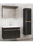 3s-Siyah 80+35 cm Mdf-Aynalı Seramik Lavabolu Ayna Dolaplı Banyo Dolabı Takımı 1