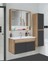 Serena Ea 80 cm Seramik Lavabolu Banyo Dolabı Seti, Boy Dolaplı, Mdf, 80+35 Cm-Saf-Ant 1