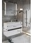 Banyo Kadife Beyaz Parlak High Gloss Demonte 80 cm Banyo Dolabı Ledli Aynalı Üst Dolap ve Boy Dolabı 2