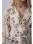 Volanlı Çiçek Desen Şifon Gömlek - Krem 3