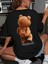 Baskılı Oversize Bisiklet Yaka T-Shirt - Siyah 1