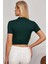 Özel Kadın Yeşil Yarım Fermuarlı ve Kısa Kollu Crop Top Bluz Fırsat!!! 2