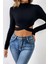 Özel Kadın Siyah Çapraz Bel Detaylı Dik Yaka Uzun Kol Crop Top Bluz Fırsat!!! 5