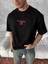 Ön ve Arka Baskılı Oversize Bisiklet Yaka T-Shirt- Siyah 1