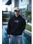 Üç Iplik Penye Kapşonlu Baskılı Sweatshirt - Siyah 1
