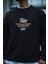 Kışlık Bisiklet Yaka Ön ve Arka Baskılı Sweatshirt - Siyah 1