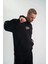 Polızeı Premium Kalite Unisex Kapşonlu Ara Biyeli Sweatshirt - Siyah 4