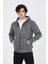 Unisex Tam Fermuarlı Kapşonlu Sweatshirt - Füme 3