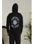 Unisex Kapüşonlu Üç Iplik Oversize Baskılı Sweatshirt - Siyah 1