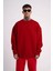 Unisex Biskilet Yaka Üç Iplik Sweatshirt - Kırmızı 1