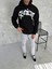 Unisex Üç Iplik Kapşonlu Baskılı Sweatshirt - Siyah 1
