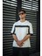 Unisex Yandan Fermuarlı Parçalı T-Shirt - Beyaz 1
