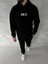 Uzun Kol Kapşonlu Göğüs Baskılı Sweatshirt - Siyah 1