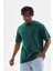 Unisex Oversize Düz Bisiklet Yaka T-Shirt - Koyu Yeşili 1