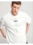 Unisex Bisiklet Yaka Baskılı Oversize T-Shirt - Beyaz 1