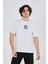 Erkek Bisiklet Yakalı Baskılı T-Shirt - Beyaz 1