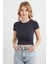 Basic Bisiklet Yaka Crop Tişört 1