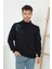Unisex Yarım Boğazlı Baskılı Dokuma Triko - Siyah 1