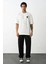 Unisex Bisiklet Yaka Baskılı Oversize T-Shirt - Beyaz 1